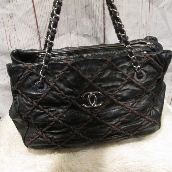 CHANEL BLACK Ultra stitch Calfskin tote shoulder bag - Picture 1 of 16